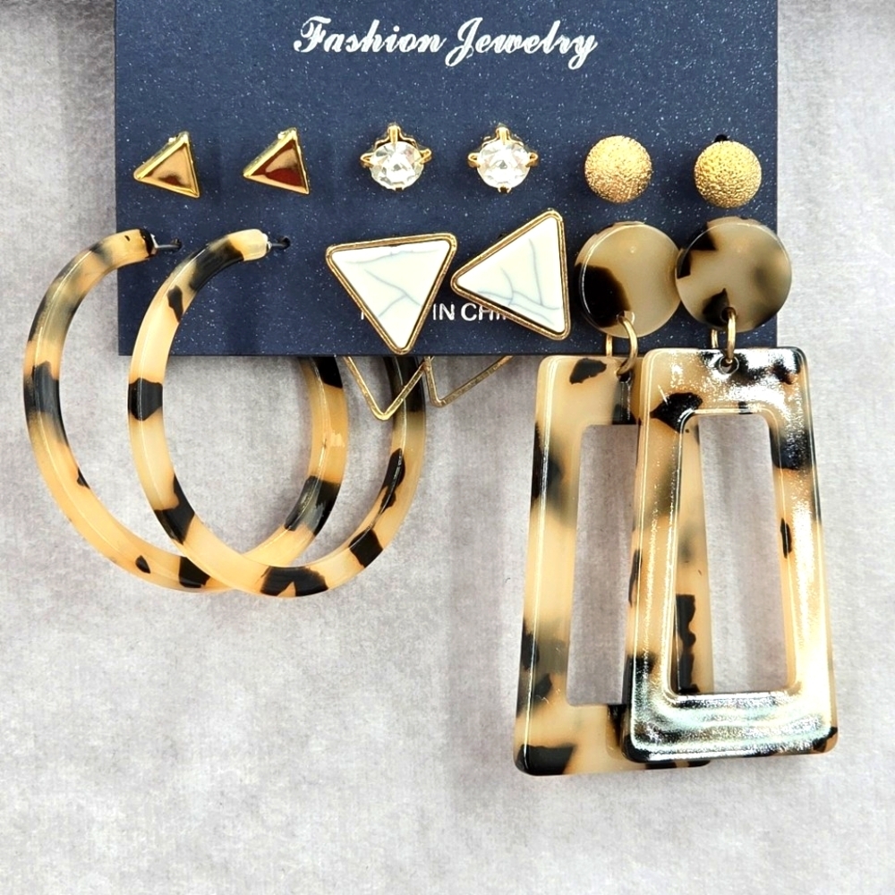 Cream Animal Print Stud Gold Hoop Dangle Boho Earrings‎ Fashion Jewelry JB2-8